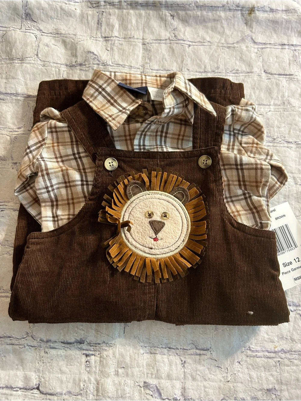 GOOD LAD GREAT GUY  COTTON BLEND BROWN/WHITE/TAN SHIRT & CORD OVERALLS 12M